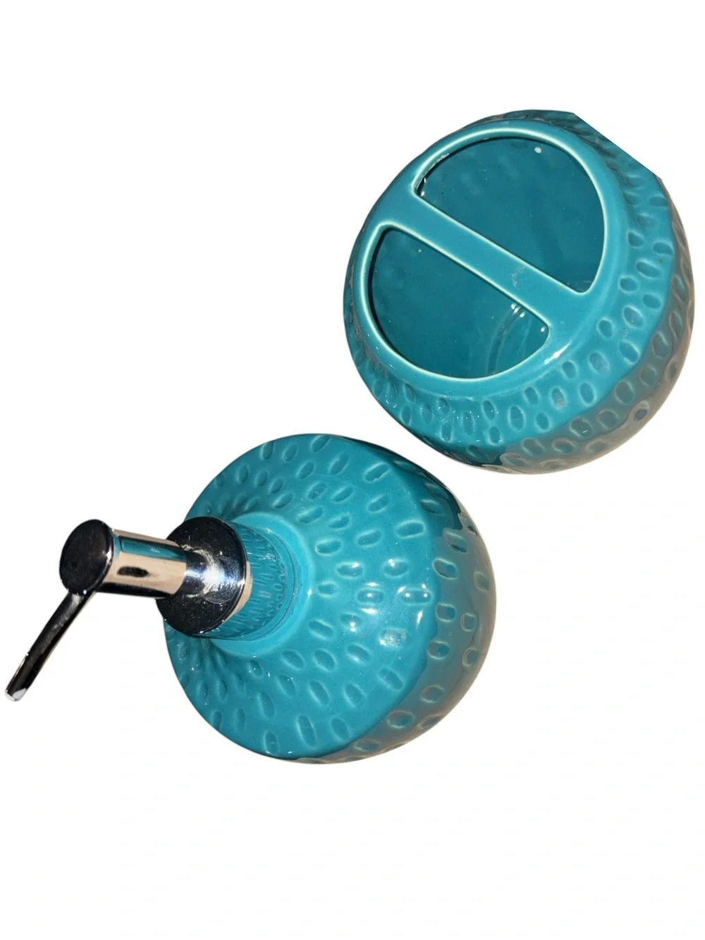 Turquoise Ceramic Bathroom Soap Dispenser and Toothbrush Holder Set 054